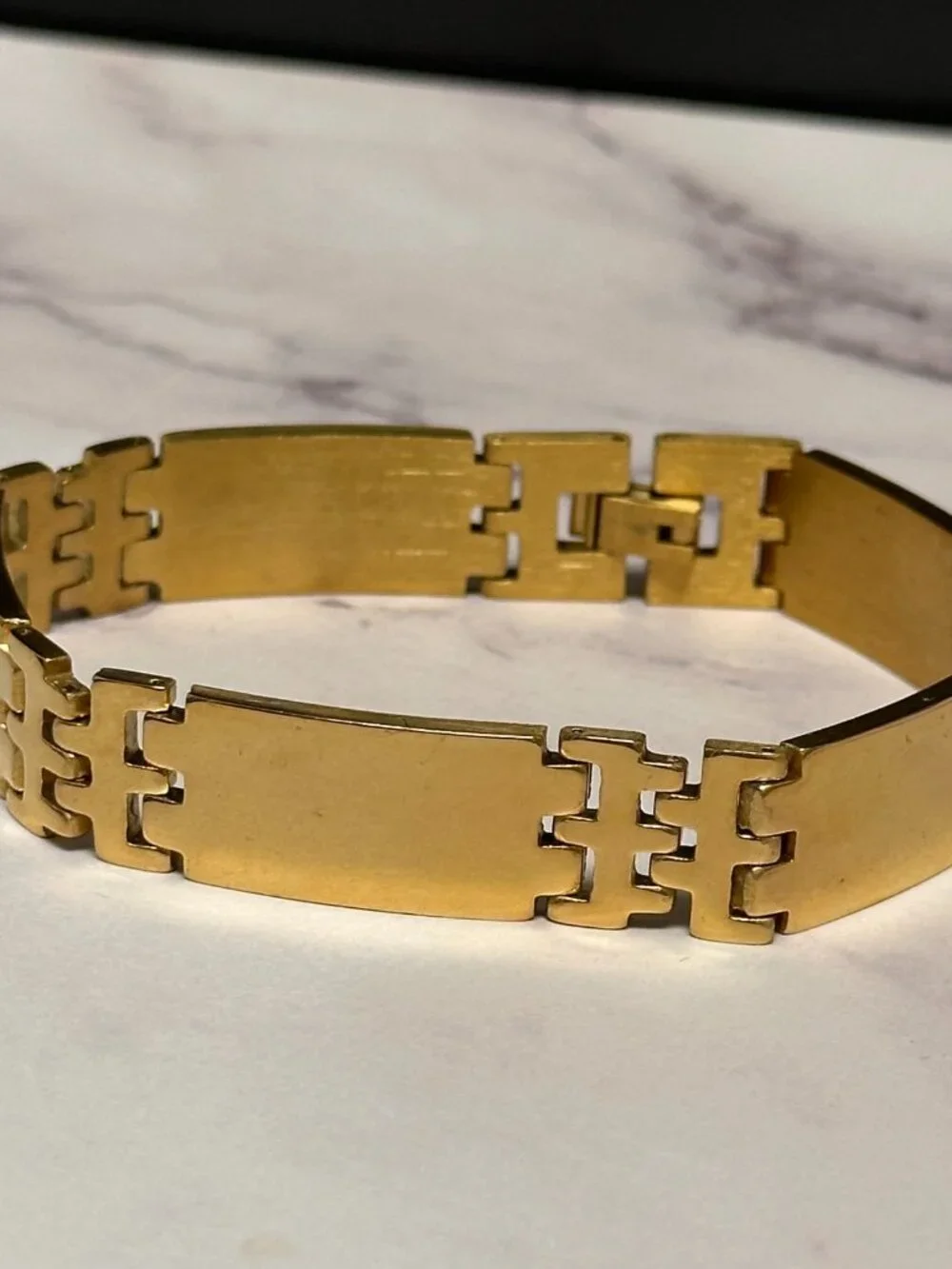 Mens Stainless Steel Bracelet Gold Tone Geometric Panel Link 8.5